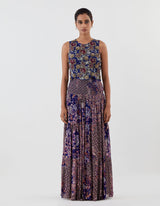 Blue Embroidered Tiered Skirt with Cape Set