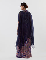 Blue Embroidered Tiered Skirt with Cape Set