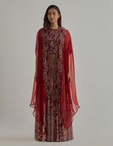 Red Cape Skirt Set