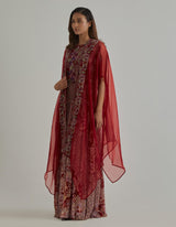 Red Cape Skirt Set