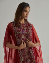 Red Cape Skirt Set