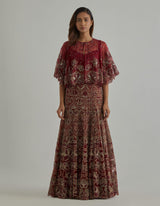 Red Cape Lehenga Set