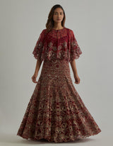 Red Cape Lehenga Set