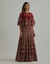 Red Cape Lehenga Set
