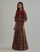Red Cape Lehenga Set