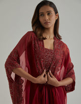 Red Cape Skirt Set