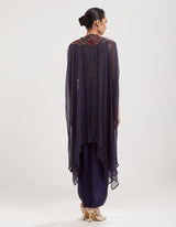 Blue Embroidered Blouse with Cape and Drape Skirt