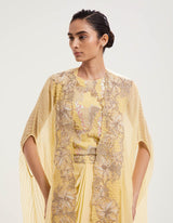 Yellow Embroidered Top with Cape and Skirt