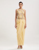 Yellow Embroidered Top with Cape and Skirt