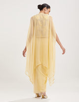 Yellow Embroidered Top with Cape and Skirt