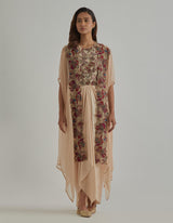 Beige Embellished Cape Set