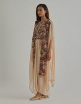 Beige Embellished Cape Set