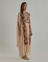 Beige Embellished Cape Set