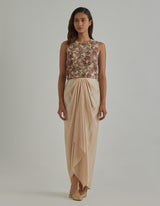 Beige Embellished Cape Set