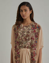 Beige Embellished Cape Set