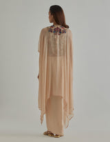 Beige Embellished Cape Set