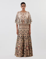 Off White Embellished Skirt with Cape Set