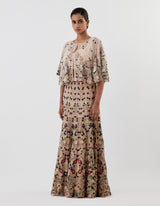 Off White Embellished Skirt with Cape Set