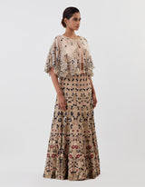 Off White Embellished Skirt with Cape Set