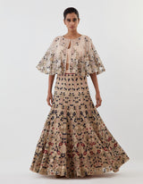 Off White Embellished Skirt with Cape Set