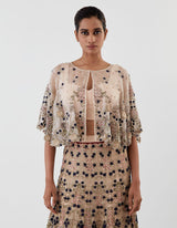 Off White Embellished Skirt with Cape Set