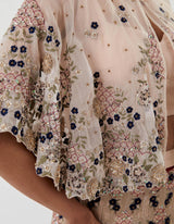 Off White Embellished Skirt with Cape Set