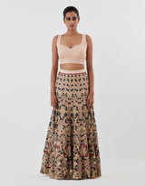 Off White Embellished Skirt with Cape Set