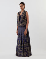 Blue Embroidered Lehenga with Jacket and Blouse