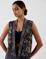 Blue Embroidered Lehenga with Jacket and Blouse