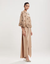 Beige Hand Embroidered Cape with Draped Skirt and Inner