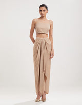 Beige Hand Embroidered Cape with Draped Skirt and Inner