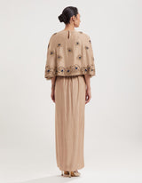 Beige Hand Embroidered Cape with Draped Skirt and Inner