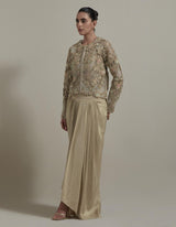 Beige Embellished Short Jacket With Draped Skirt