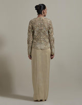 Beige Embellished Short Jacket With Draped Skirt