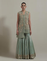 Green Asymmetric Embellished Kurta With Gharara