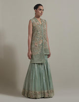 Green Asymmetric Embellished Kurta With Gharara