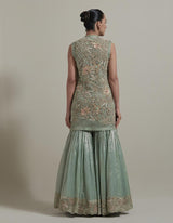 Green Asymmetric Embellished Kurta With Gharara