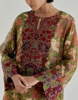 Multicolor Rosette Nomad Short Kurta Paired With Trouser
