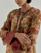 Multicolor Rosette Nomad Tissue Chanderi Kurta Set