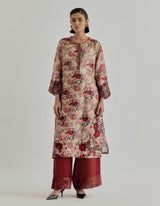Beige With Red Rosette Nomad Kurta Set