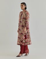 Beige With Red Rosette Nomad Kurta Set