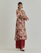 Beige With Red Rosette Nomad Kurta Set