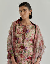 Beige With Red Rosette Nomad Kurta Set