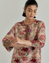 Beige With Red Rosette Nomad Kurta Set