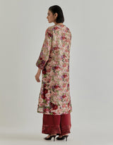 Beige With Red Rosette Nomad Kurta Set