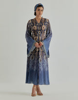 Blue Jaspe Front Open Shaded Dress