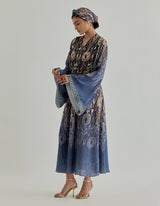 Blue Jaspe Front Open Shaded Dress