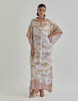Offwhite Jardin Flou Printed Crepe Kaftan Embellished With Hand Embroidery