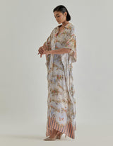 Offwhite Jardin Flou Printed Crepe Kaftan Embellished With Hand Embroidery