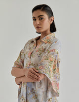 Offwhite Jardin Flou Printed Crepe Kaftan Embellished With Hand Embroidery